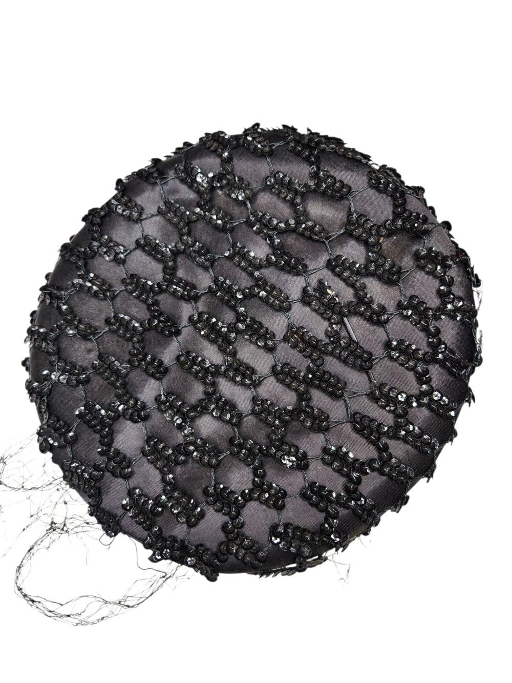 Antique Black Sequin Evening Cap Toque Veil Victorian Edwardian Hat Vintage